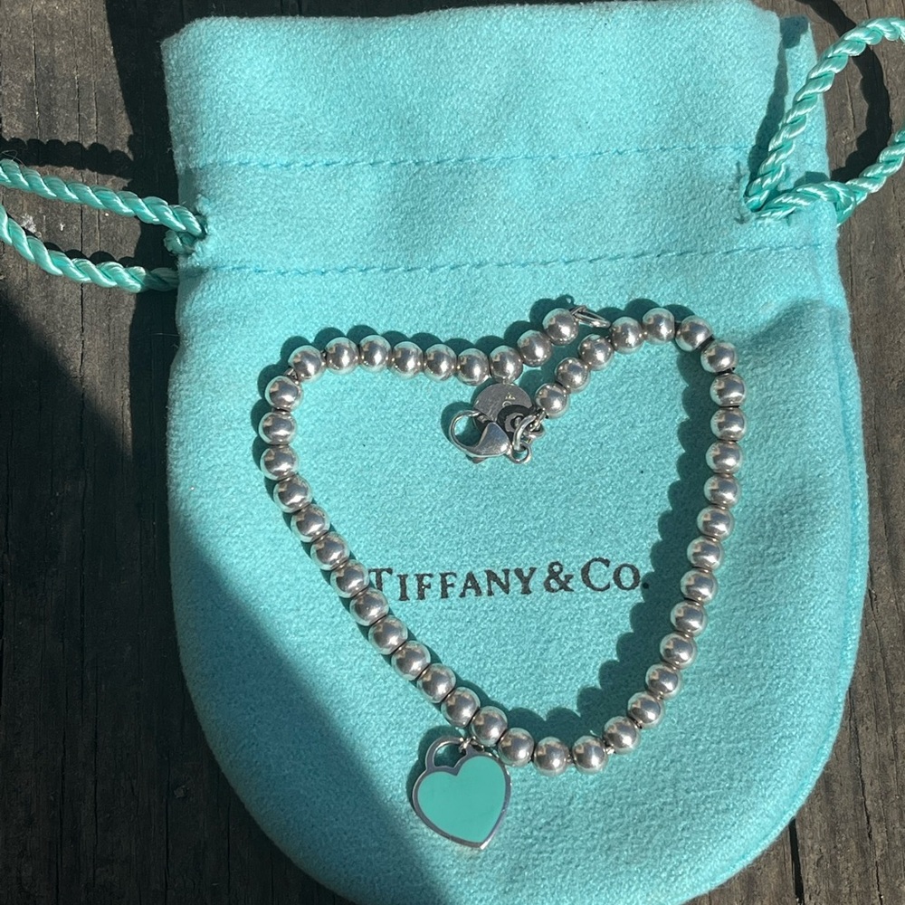 Tiffany and Co. Return to Tiffany Sterling Turquoise Enamel Heart Bracelet